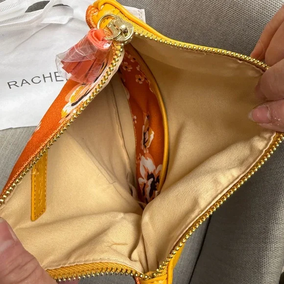 Rachel Pally Yellow Leather Zip Clutch with Orange Floral Trim - Picture 4 of 4